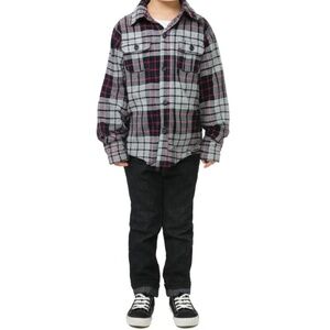GAP Plaid Flannel Shirt Boys XS 4-5 Button Front Long Sleeve Casual Grey Black